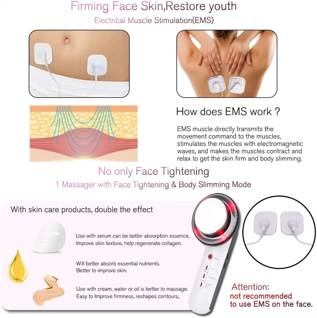 3 in 1 Tens EMS Massage Infrared Therapy Beauty Device for Home Use with Ultrasound Cavitation