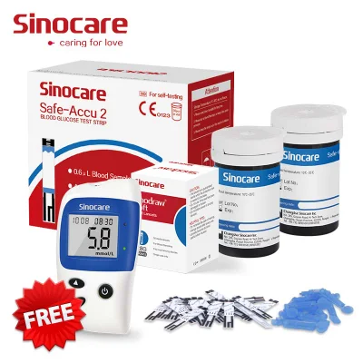 Sinocare Tiras reactivas para diabéticos Medidor de glucosa de precisión Medidor de glucosa en sangre Monitor de glucosa