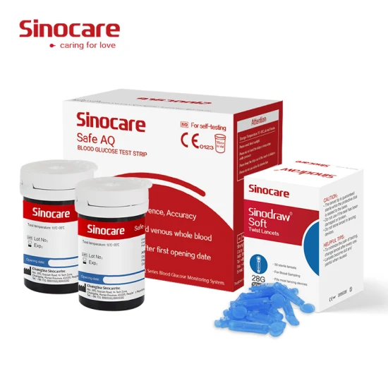 Sinocare Diabetes Glucómetro Kit 50 PCS Tiras de azúcar en sangre Dispositivo de monitoreo Monitor de medidor de glucosa en sangre